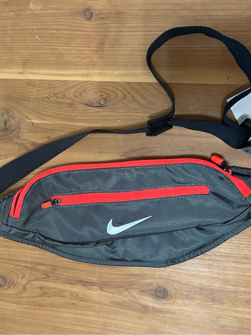 Nike Gray and Red Waist Pack with Reflective Swoosh